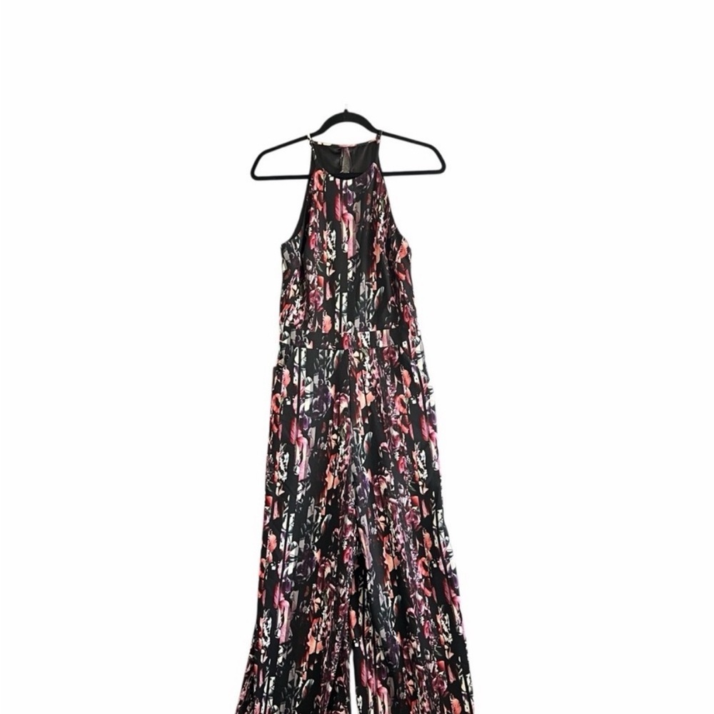 bebe Black and Pink Floral Jumpsuit